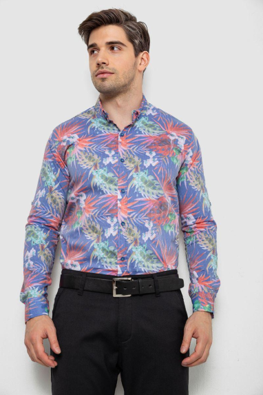 Сорочка чоловіча з принтом 214R1038, колір джинс, 214R3220 XXL, 52, XXL