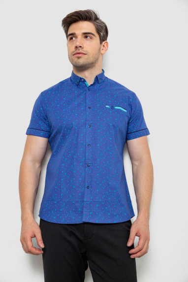 Сорочка чоловіча з принтом, колір синій, 214R3050 XXL, 52, XXL