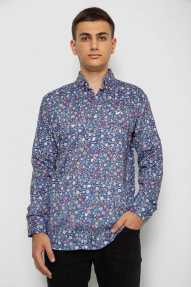 Сорочка чоловіча з принтом, колір синій, 214R2699 XXL