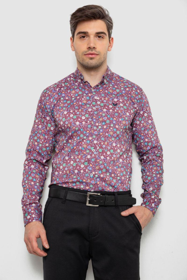 Сорочка чоловіча з принтом, колір бордовий, 214R2699 XXL, 52, XXL