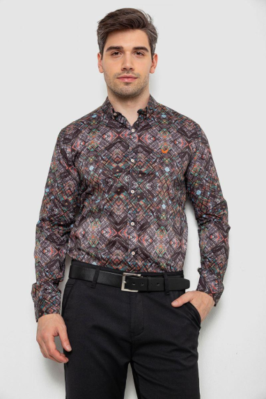 Сорочка чоловіча з принтом, колір чорний, 214R2684 XXL, 52, XXL