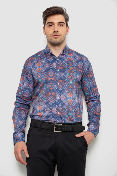 Сорочка чоловіча з принтом, колір синій, 214R2684 XXL, 52, XXL