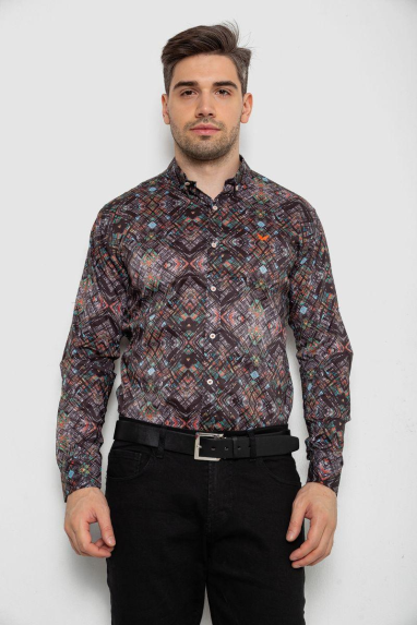 Сорочка чоловіча з принтом, колір коричневий, 214R2684 XXL
