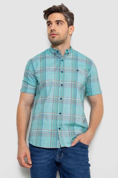 Сорочка чоловіча в клітку, колір бірюзовий, 214R244564 XL