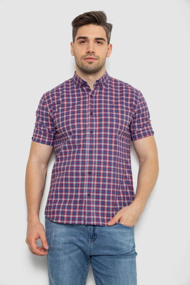 Сорочка чоловіча в клітку, колір синій, 214R2445-6 XL, 50, XL