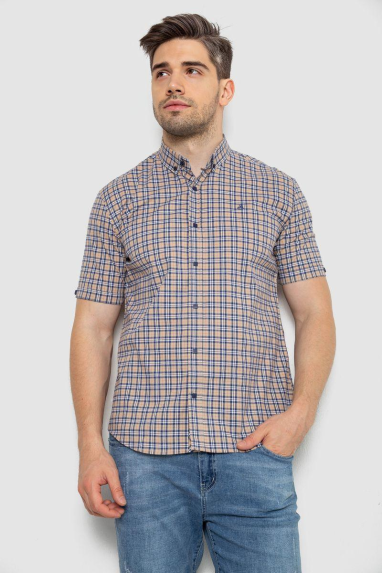 Сорочка чоловіча в клітку, колір бежевий, 214R2445-6 XXL, 52, XXL