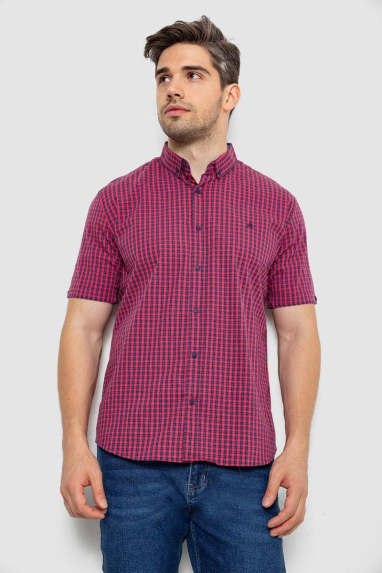 Сорочка чоловіча в клітку, колір малиновий, 214R2445-1 XL, 50, XL