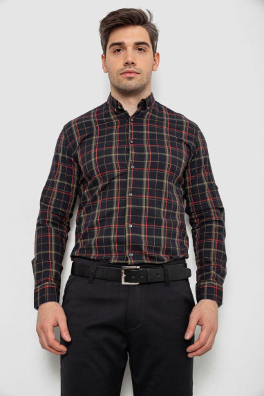 Сорочка чоловіча в клітинку, колір чорний, 214R1255 5XL, 58, 5XL