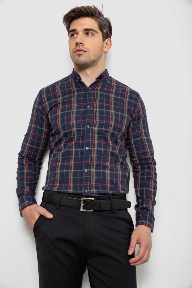 Сорочка чоловіча в клітинку, колір синій, 214R1255 XXL, 52, XXL