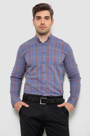 Сорочка чоловіча в клітинку, колір джинс, 214R1255 XXXL, 54, XXXL
