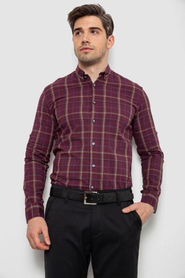 Сорочка чоловіча в клітинку, колір бордовий, 214R1255 XXL, 52, XXL
