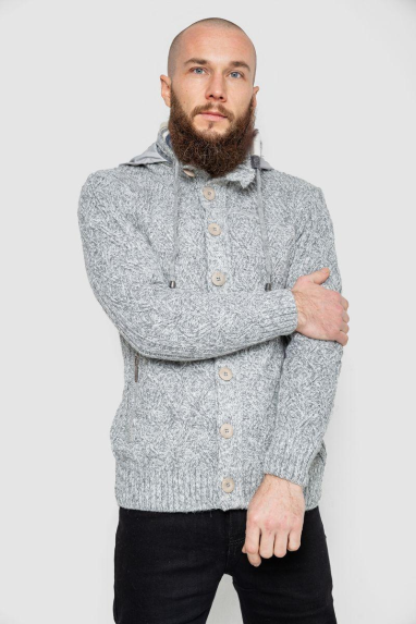 Кофта чоловіча на блискавці з капюшоном, колір сірий, 214R10635 XL, 50, XL