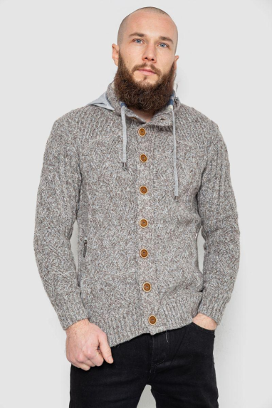 Кофта чоловіча на блискавці з капюшоном, колір бежевий, 214R10635 XL, 50, XL