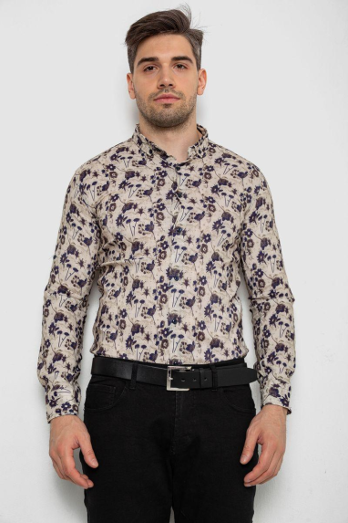 Сорочка чоловіча з принтом, колір бежевий, 214R1046 XL, 50, XL