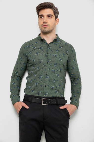 Сорочка чоловіча з принтом, колір хакі, 214R1043 XXL, 52, XXL