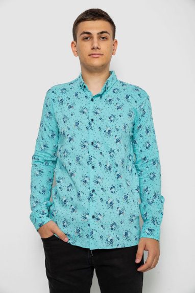 Сорочка чоловіча з принтом, колір бірюзовий, 214R1043 XXL