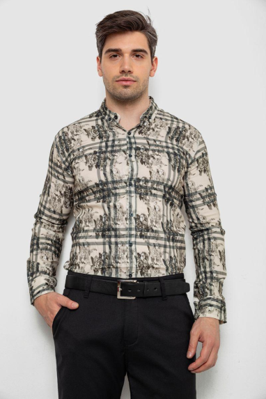 Сорочка чоловіча з принтом, колір оливковий, 214R1038 XL, 50, XL