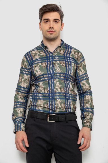 Сорочка чоловіча з принтом, колір зелений, 214R1038 XXL, 52, XXL