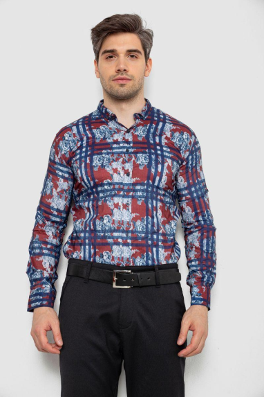 Сорочка чоловіча з принтом, колір бордовий, 214R1038 XL