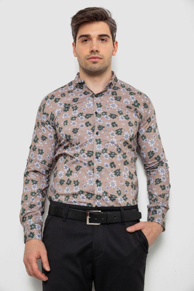 Сорочка чоловіча з принтом, колір мокко, 214R1036 XXL, XXL, XXL