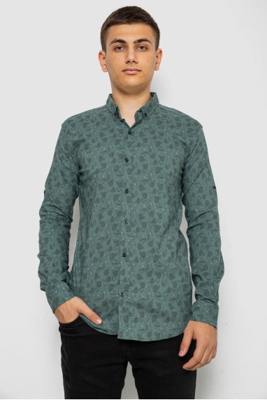Сорочка чоловіча з принтом, колір оливковий, 214R1029 XL