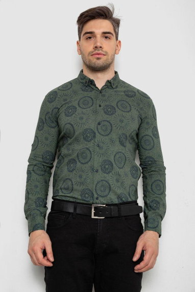 Сорочка чоловіча з принтом стрейч, колір хакі, 214R1024 XXL, 52, XXL
