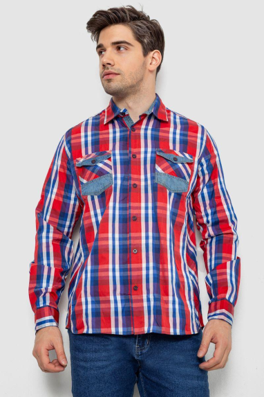 Сорочка чоловіча в клітинку, колір червоний, 214R0746 5XL, 58, 5XL
