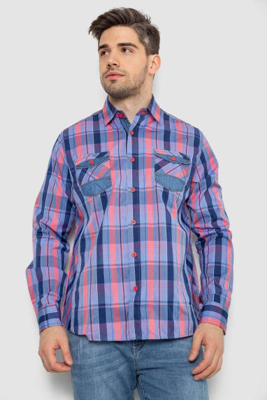Сорочка чоловіча в клітинку, колір блакитний, 214R0746 6XL