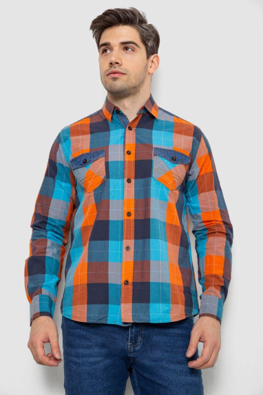 Сорочка чоловіча в клітинку, колір помаранчевий, 214R0743 5XL, 58, 5XL