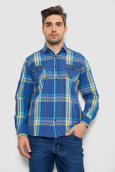 Сорочка чоловіча в клітинку, колір синій, 214R0743-1 5XL, 58, 5XL