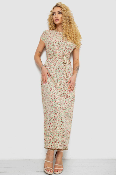 Сукня з принтом софт, колір бежево-червоний, 214R0228-2 XL, 50, XL