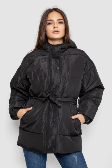 Куртка жіноча демісезонна з поясом, колір чорний, 207R005 XS, XS, XS