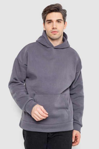 Худі чоловічий на флісі однотонний, колір темно-сірий, 177R058 XXXL, 54, XXXL