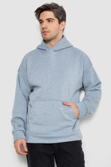 Худі чоловічий на флісі однотонний, колір світло-сірий, 177R058 XXXL, 54, XXXL