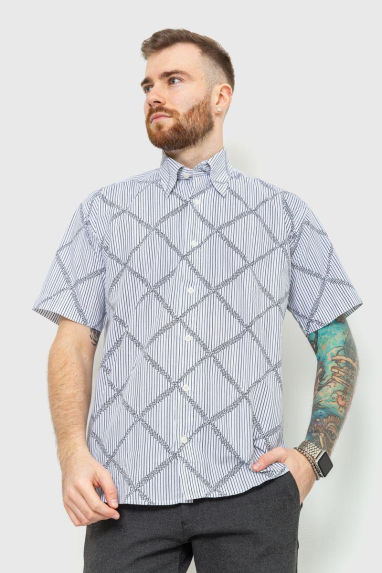 Сорочка чоловіча з принтом 167R7013, колір біло-чорний, 167R0713 XL, 50, XL