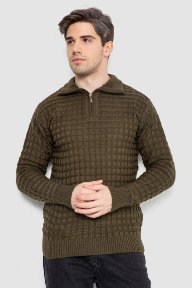 Светр чоловічий однотонний, колір хакі, 161R920 XXL, 52, XXL
