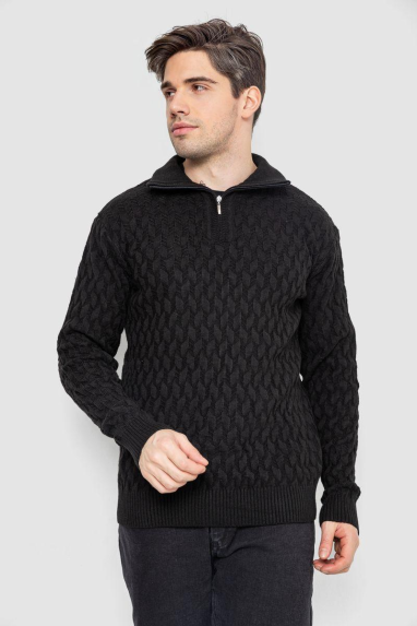 Светр чоловічий однотонний, колір чорний, 161R905 XL, 50, XL