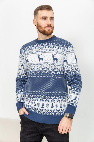 Светр чоловічий з оленями, колір джинс, 161R712 XL, 50, XL