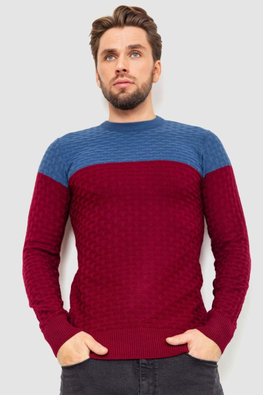 Светр чоловічий двокольоровий, колір синьо-бордовий, 161R1205 XL, 50, XL