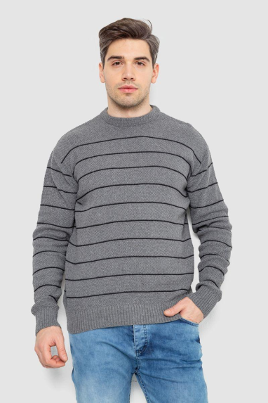 Светр чоловічий в смужку, колір сірий, 161R1057 XL, 50, XL