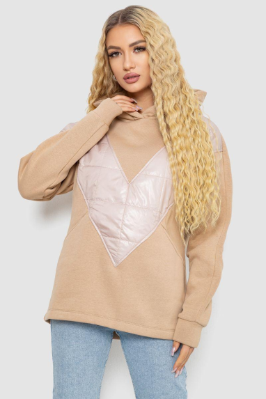 Худі жіночий на флісі тринитка, колір бежевий, 102R7713 XXL-XXXL