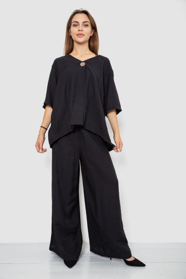 Костюм жіночий тканина льон жатка, колір чорний, 102R5263 XXL-XXXL