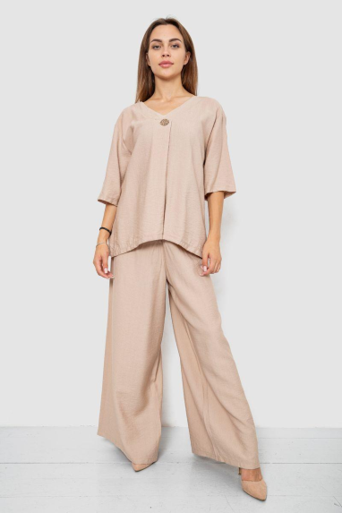 Костюм жіночий тканина льон жатка, колір бежевий, 102R5263 XXL-XXXL