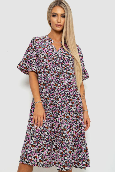 Плаття з квітковим принтом, колір чорно-рожевий, 102R5251-1 6XL/7XL