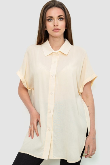 Сорочка жіноча однотонна на ґудзиках, колір світло-бежевий, 102R5230 XXL-XXXL