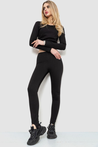 Лосини в рубчик на флісі, колір чорний, 102R365 XXL, 52, XXL