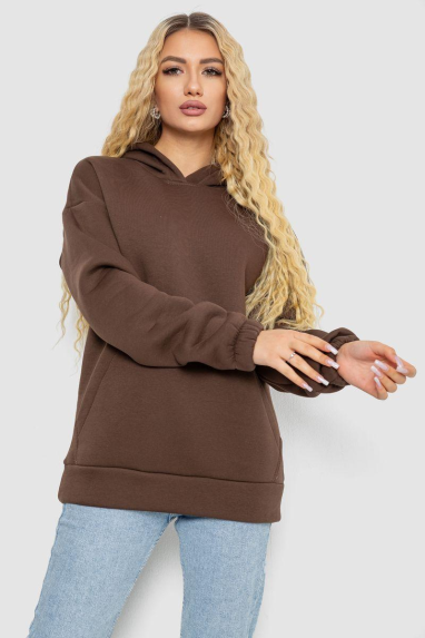 Худі жіноча тринитка на флісі, колір шоколадний, 102R364 L-XL
