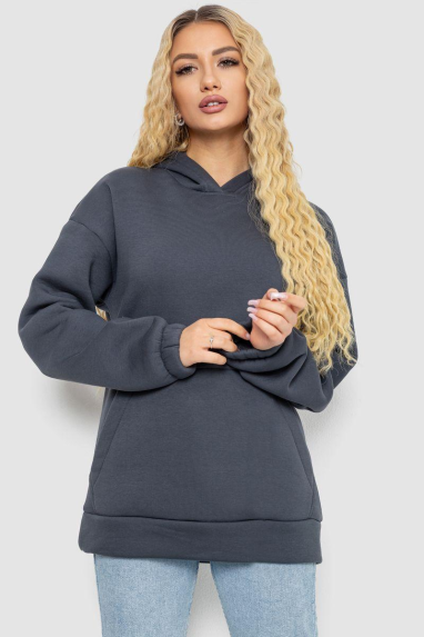 Худі жіноча тринитка на флісі, колір сірий, 102R364 L-XL