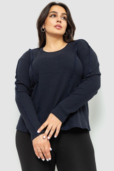 Жіночий лонгслів в рубчик, колір темно-синій, 102R325-1 XXL-XXXL