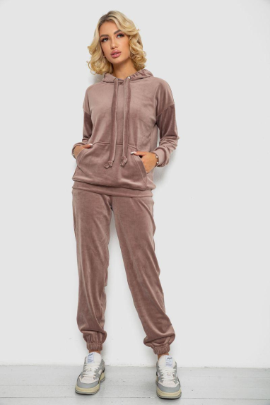 Спортивний костюм жіночий велюровий, колір темно-бежевий, 241R1530-5 XL